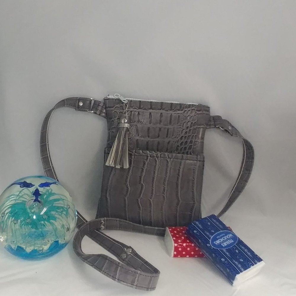 NWT Gray Faux Leather Cross Body Bag